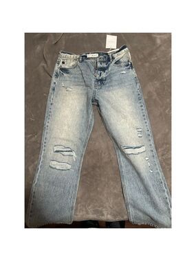Women's Kancan Light Blue Distressed Straight Leg Jeans Size 9